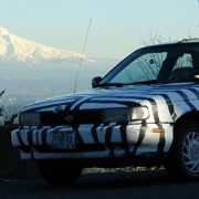 <p><em>Fritz's Zebra Nissan, "Zentra." Photo credit: <a href=